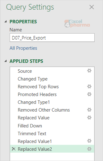 Countries filled down, euro signs gone, and null left where a hospital-only product has no retail price.